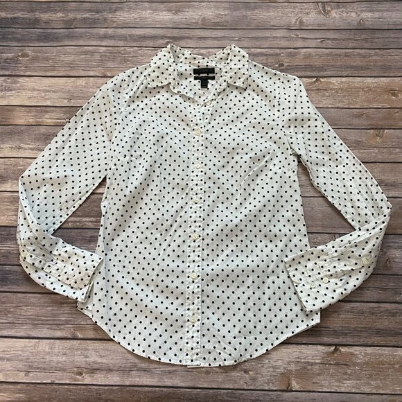J. Crew Tops - J. Crew White Black Polka Dot Perfect Button Up Blouse